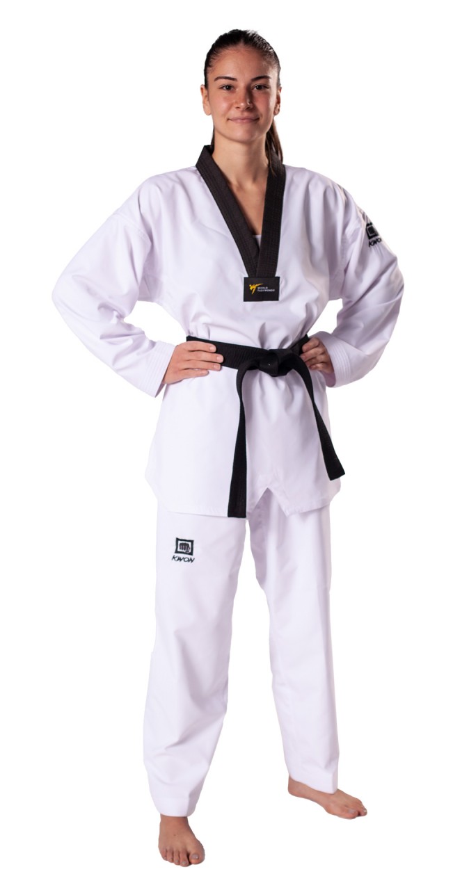 Taekwondoanzug TKD-Anzug Victory mit schwarzem Revers WT anerkannt 150-210 cm 